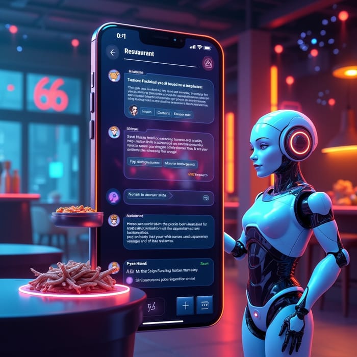 Futuristic Restaurant UI with Chatbot Features