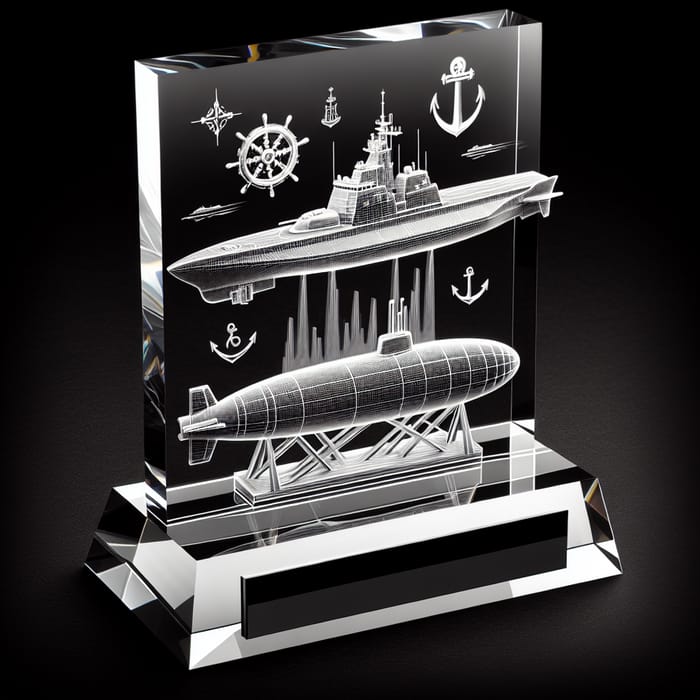 Sophisticated Transparent Acrylic Prism Trophy with Warship and Submarine Design