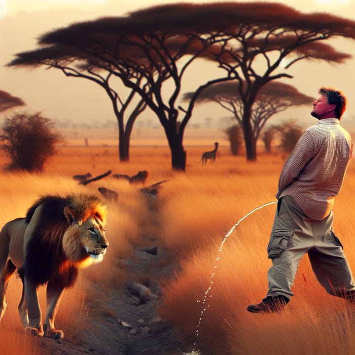 Man vs Lion: Reckless Act of Urinating in the Wild