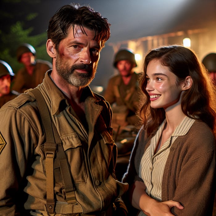 Victor Pchelkin & Brunette Woman in Military Camp: Camaraderie Portrait