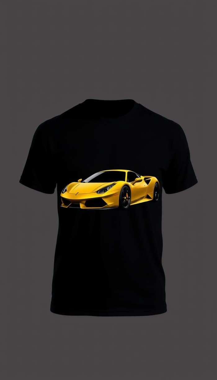 Minimalist Black T-Shirt with Yellow Sports Car Design