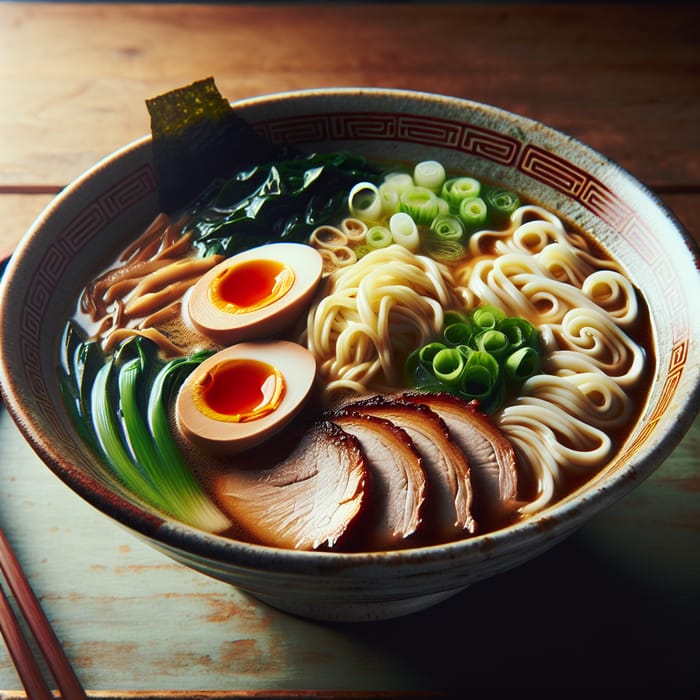 Tasty Ramen Bowl with Pork and Egg