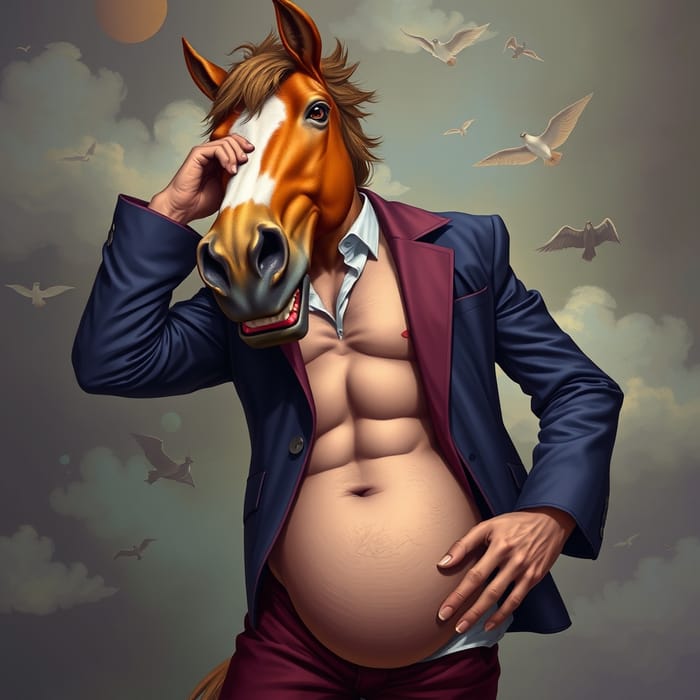 Bizarre Fantasy Art: Surreal Man with Horse Elements