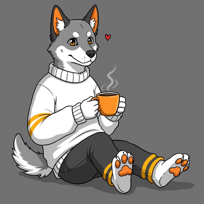 Cute Dog in a Sweater Enjoying Coffee