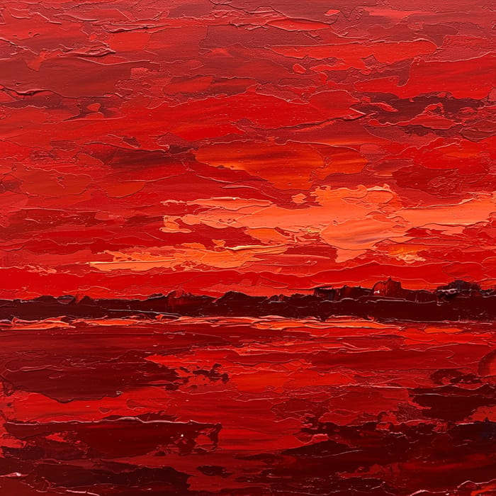 Red Abstract Oil Painting in Landscape Format