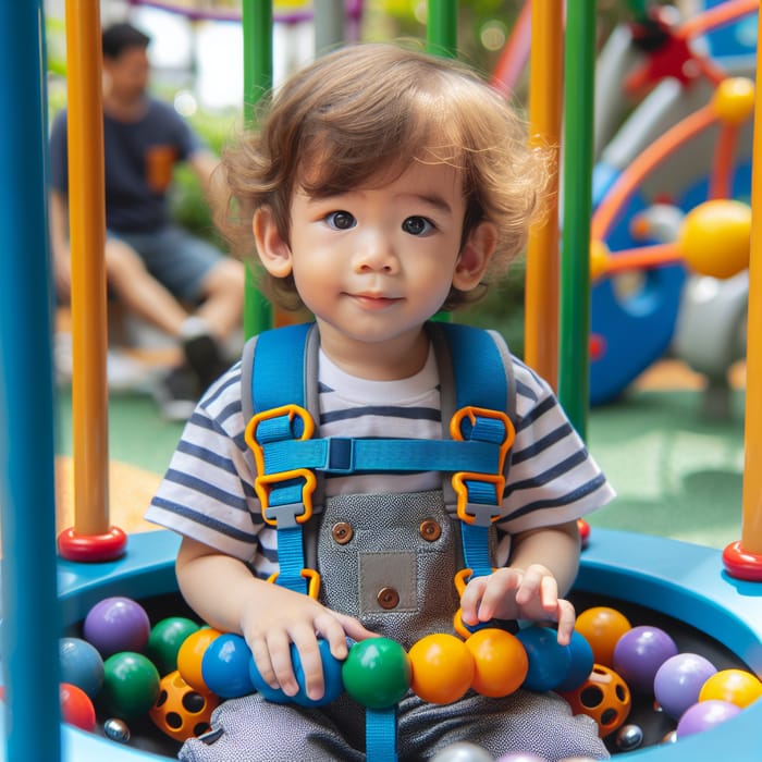 Playful Innocent Toddler in Kids Park with Safety Gears