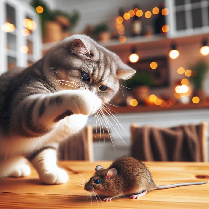 Cat Playfully Attacking a Mouse - Adorable Pet Moment