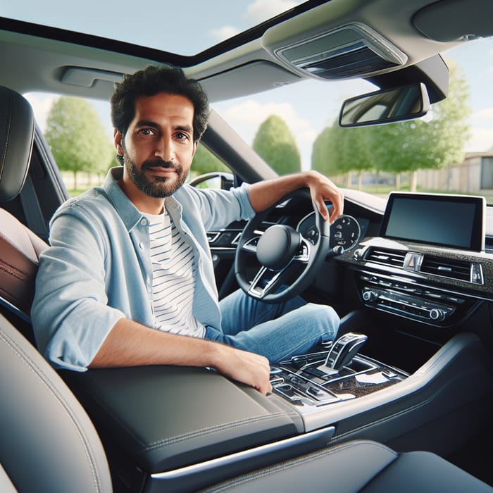 Middle-Eastern Man Sitting in Modern Car