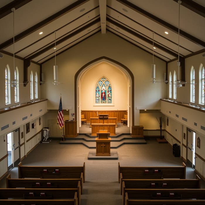Empty Church Interior with Podiom
