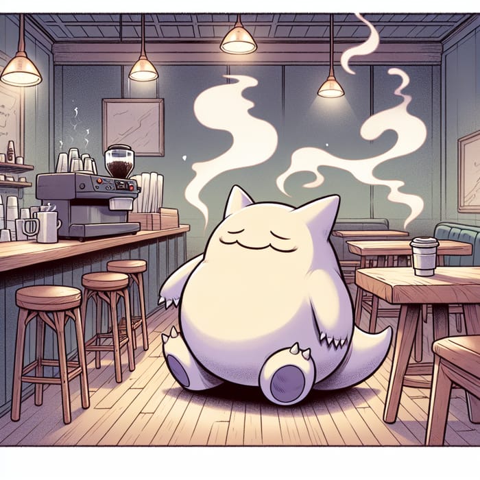 Gengar Sleeping in a Cozy Cafe Illustration