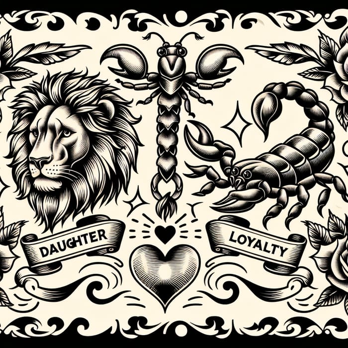 Family Loyalty Tattoo: Lion and Scorpion Design