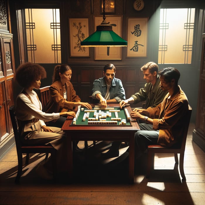 Diverse Group Playing Mahjong in Atmospheric Room