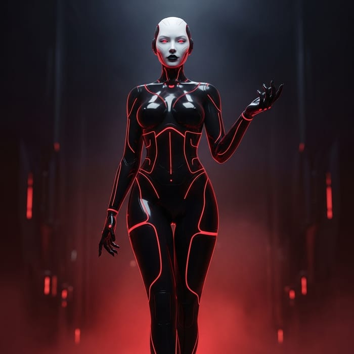 Ethereal Female Cyborg with Mechanical Limbs