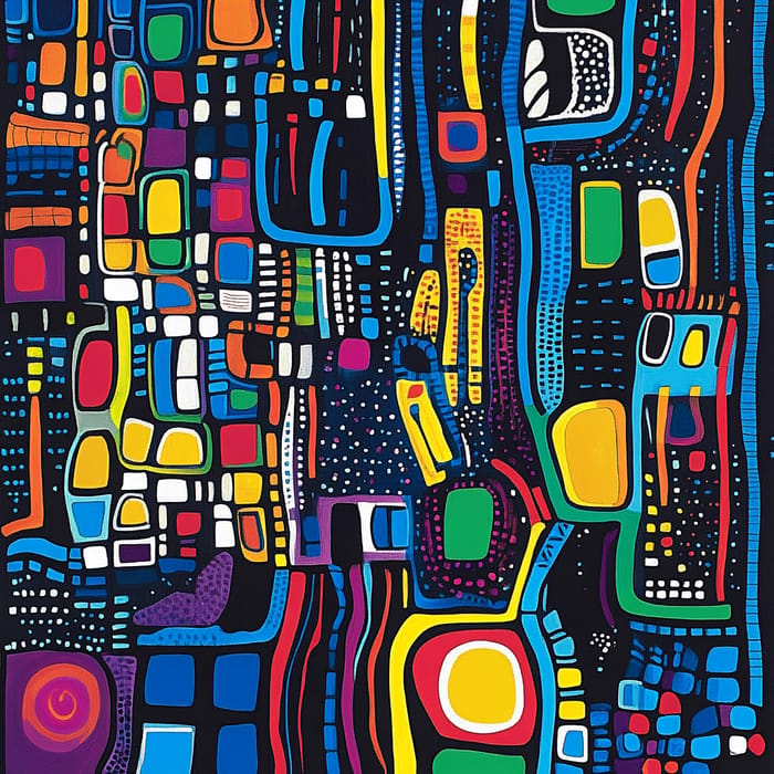 Vibrant Abstract Metropolis Art | Unique Line & Dot Design