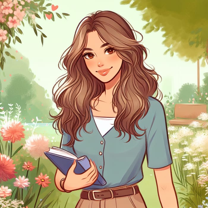 Beautiful Woman with Long Hair in Tranquil Garden | Reading Enthusiast