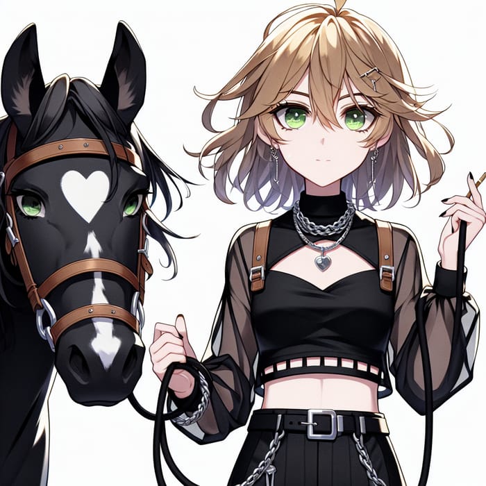 Blonde Girl with Horse in Anime Style & Unique Attire