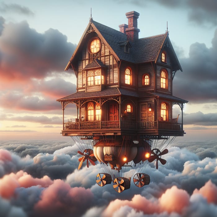 Flying House: Dreamy Scene in the Sky