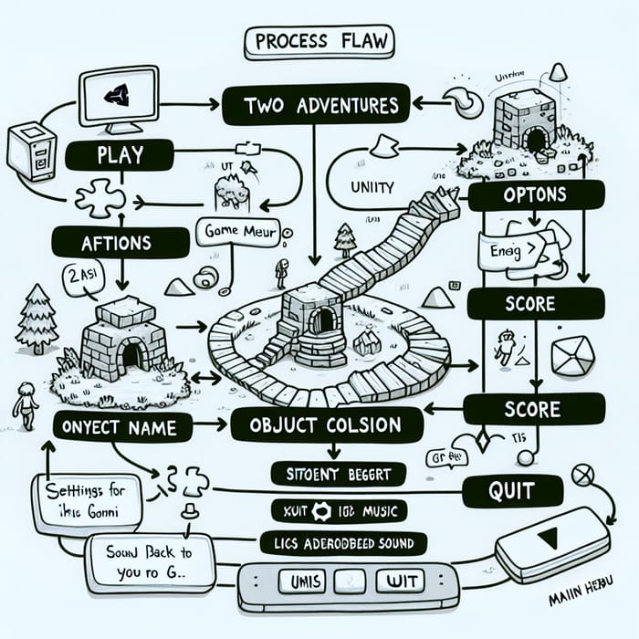 Game Development Process Flow Diagram | Unity Hub, Main Menu, Adventures & More