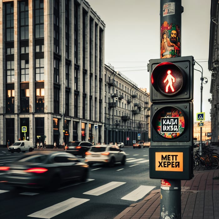 City Center Traffic Light: 'Wait' Button in Urban Setting