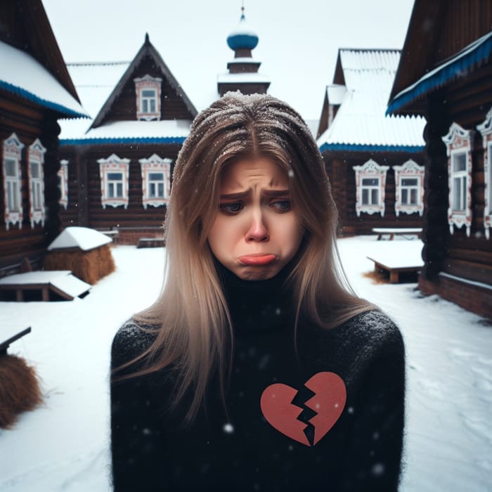 Regretful Blonde Girl Amid Russian Winter Snowfall