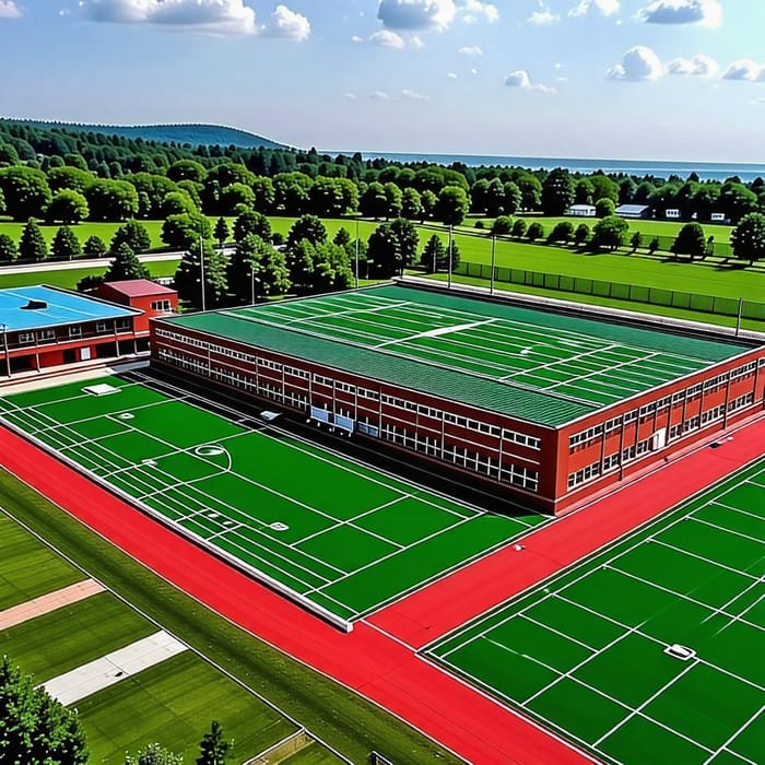 School with Football Field, Gymnasium & Swimming Pool