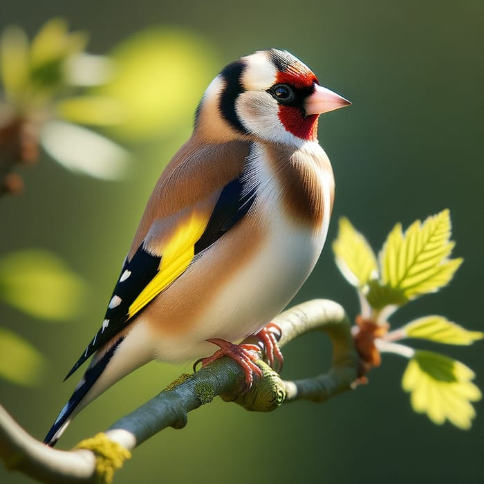 Colorful Chardonneret Bird Perched on Tree Branch