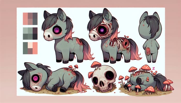 Captivating Chibi-Style Undead Horse Reference Sheet