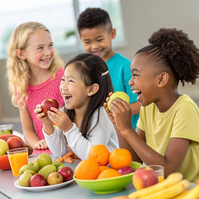 Happy Diverse Children Enjoying Healthy Fruits