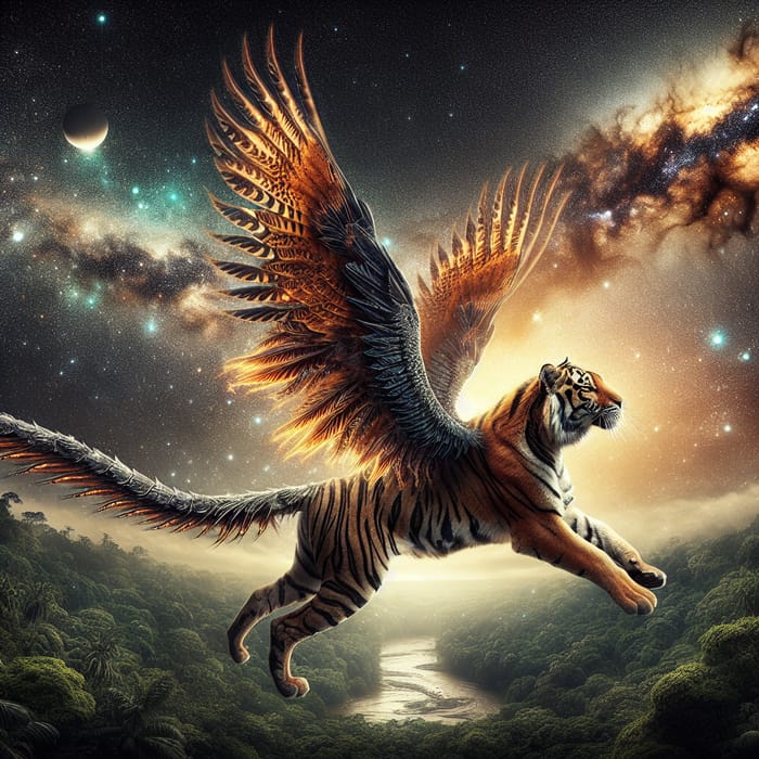 Majestic Flying Tiger Soaring Through Space Majestic Flying Tiger Soaring Through Space