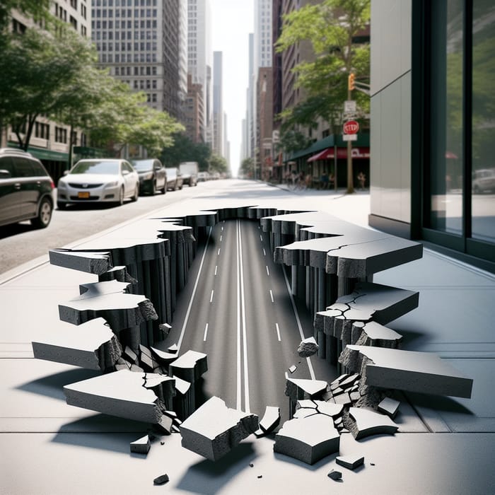 Surreal Sidewalk Fragmentation: Urban Street Scene View Surreal Sidewalk Fragmentation: Urban Street Scene View
