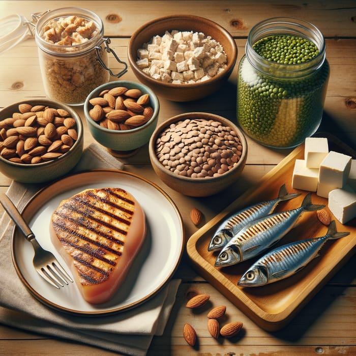 Protein Sources on Wooden Table - Delicious Ingredients Displayed