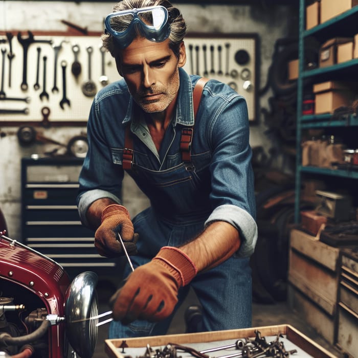 Meticulous Vintage Car Dismantling by Middle-aged Man