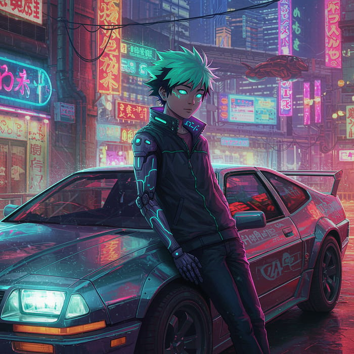 Anime Cyberpunk Boy with Auto Art