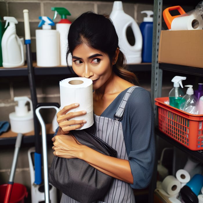 Sneaky Cleaner Stashing Toilet Paper | Warehouse Scene