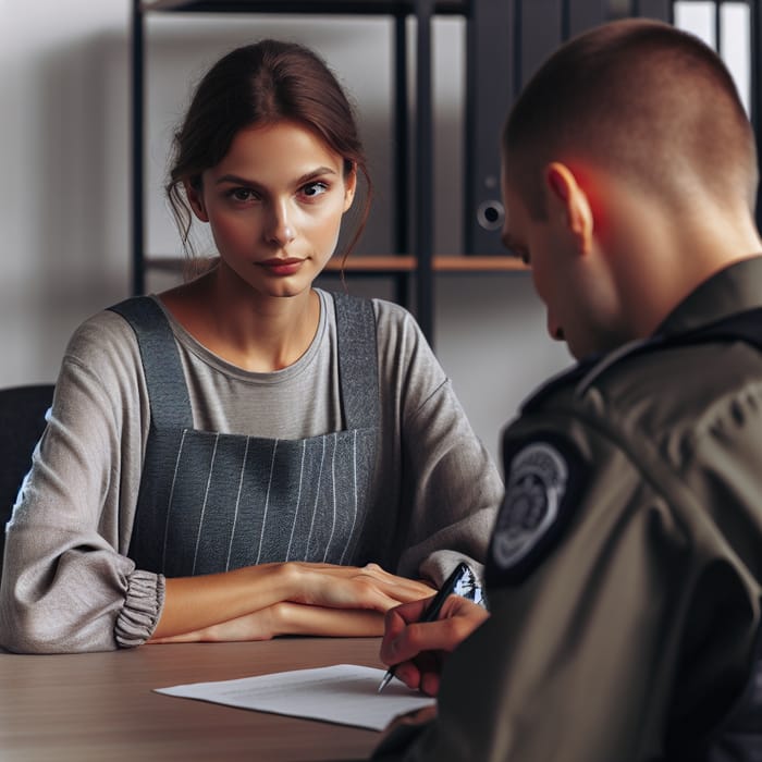 European Woman & Polish Police Officer in Office Scene