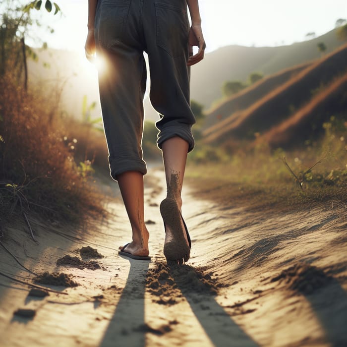 South Asian Woman Strolling on Dirt Path | Tranquil Moment