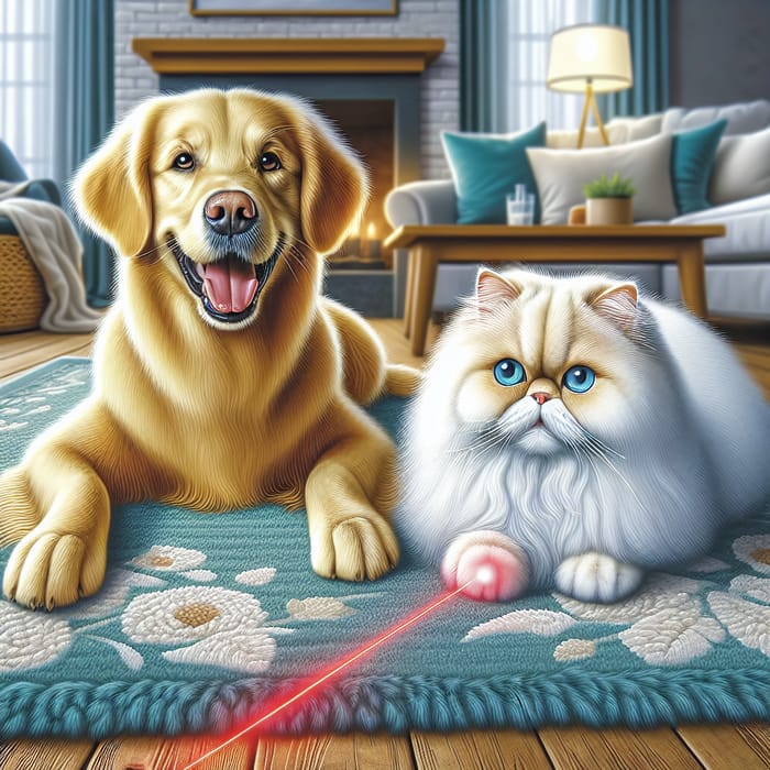 Golden Retriever and Persian Cat Interaction