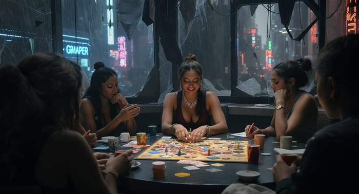 Dystopian Board Game Night with Stylish Women Dystopian Board Game Night with Stylish Women