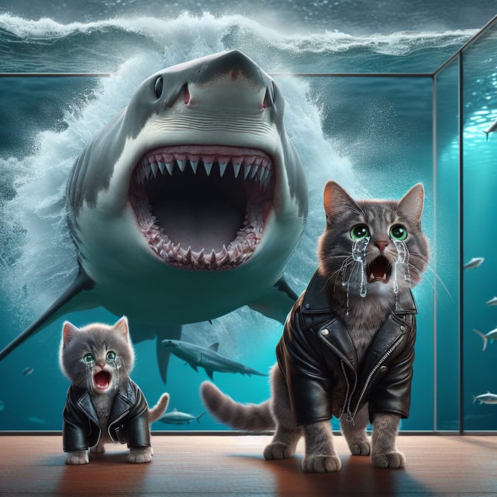 Adorable Cats in a Shark Aquarium Panic