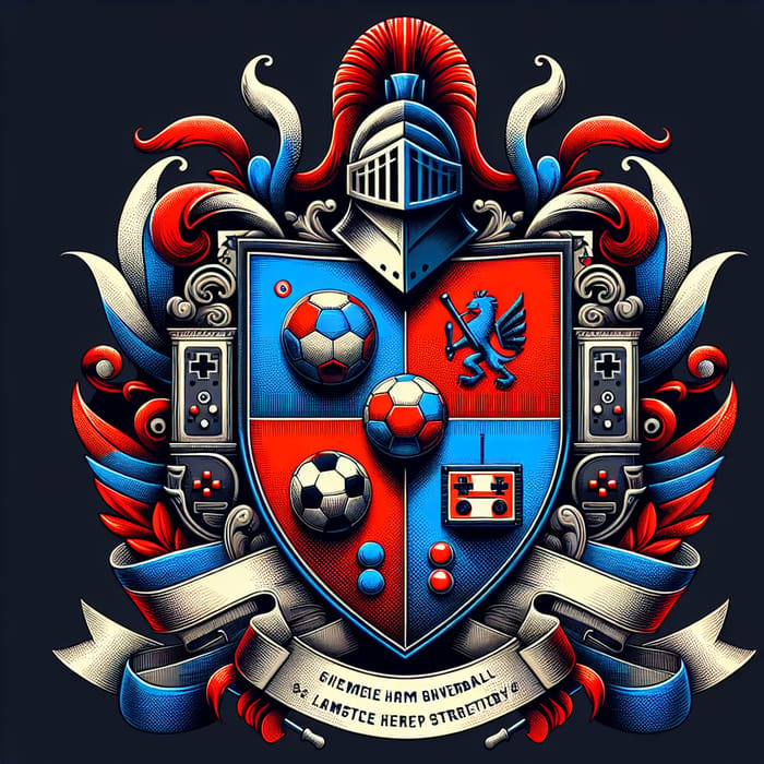 Handball and Video Game-inspired Coat of Arms with Red & Blue Accents