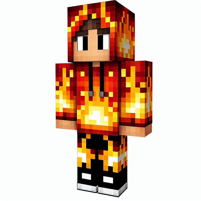 Fiery Minecraft Skin - Boy in Flame Hoodie