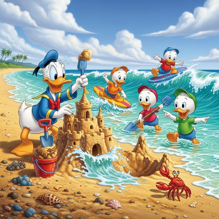 Donald Duck and Nephews Beach Art by Nelson Kenton Donald Duck and Nephews Beach Art by Nelson Kenton