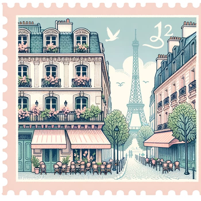 Minimalist Parisian Stamp in Vintage Pastel Shades Minimalist Parisian Stamp in Vintage Pastel Shades