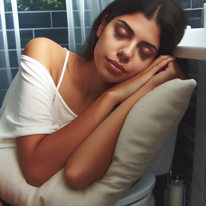 Woman Sleeping in Bathroom