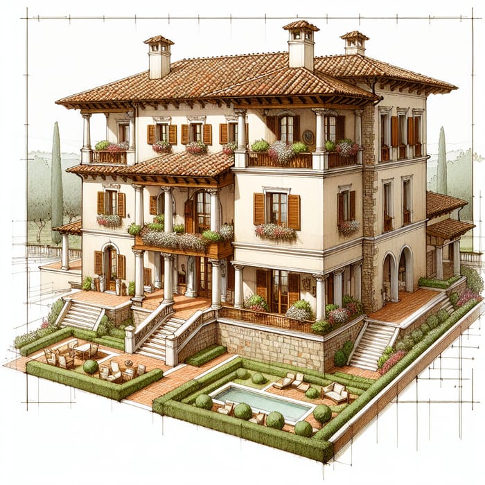 Tuscan Style Two-Level Villa Design