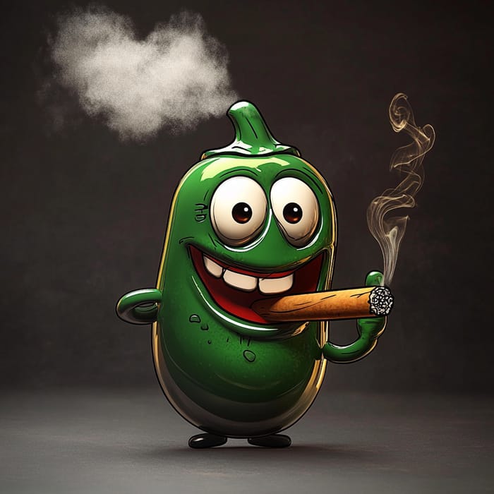 Smiling Red Jalapeno Enjoying a Cigar