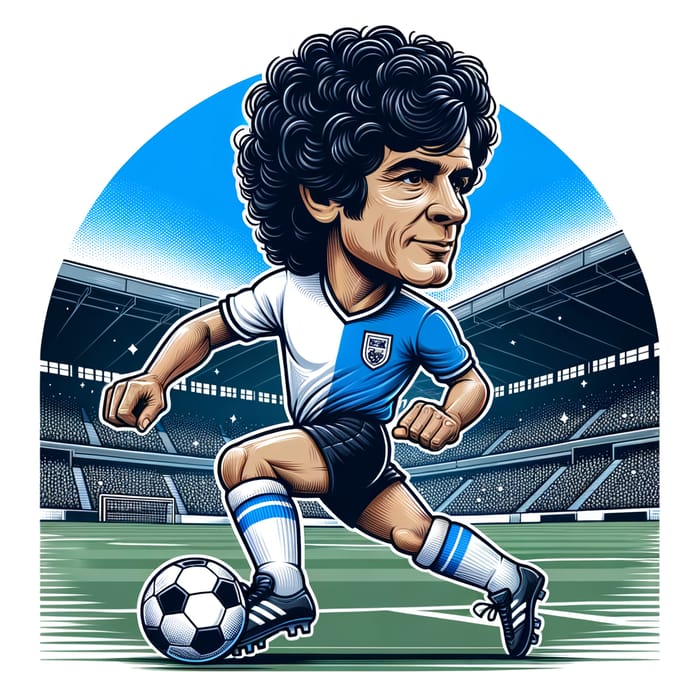 Maradona Dribbling Ball in Blue & White Uniform