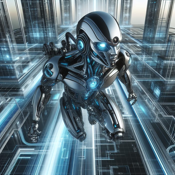 Futuristic Robot AI Explores Cybernetic City