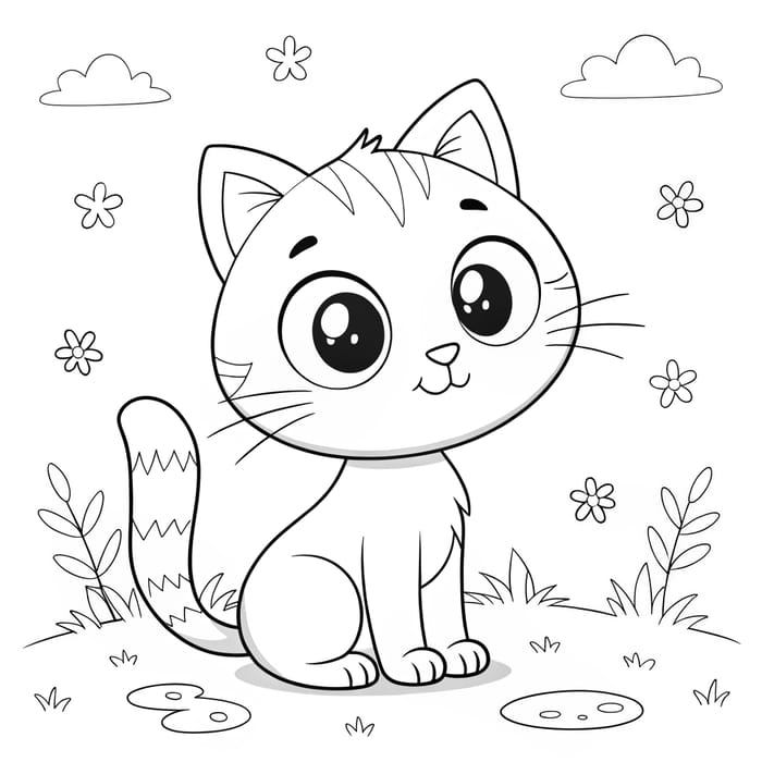 Cat Coloring Page for Preschoolers