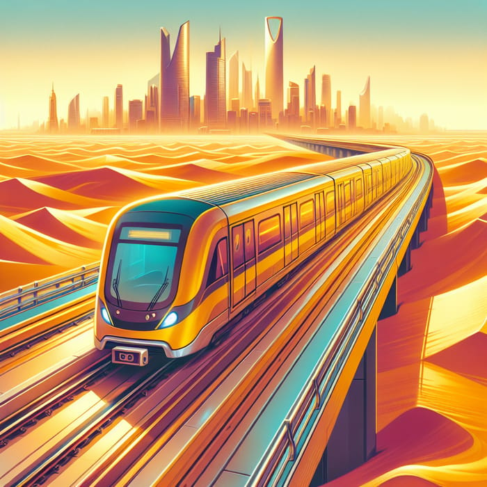 Riyadh Desert Metro Yellow Line: Sleek Train in Desert Landscape